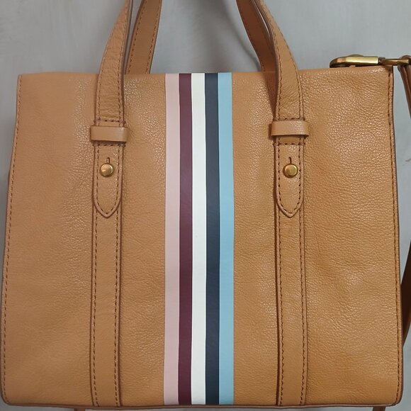 Fossil Tan Satchel with Striped Accent - Picture 1 of 11